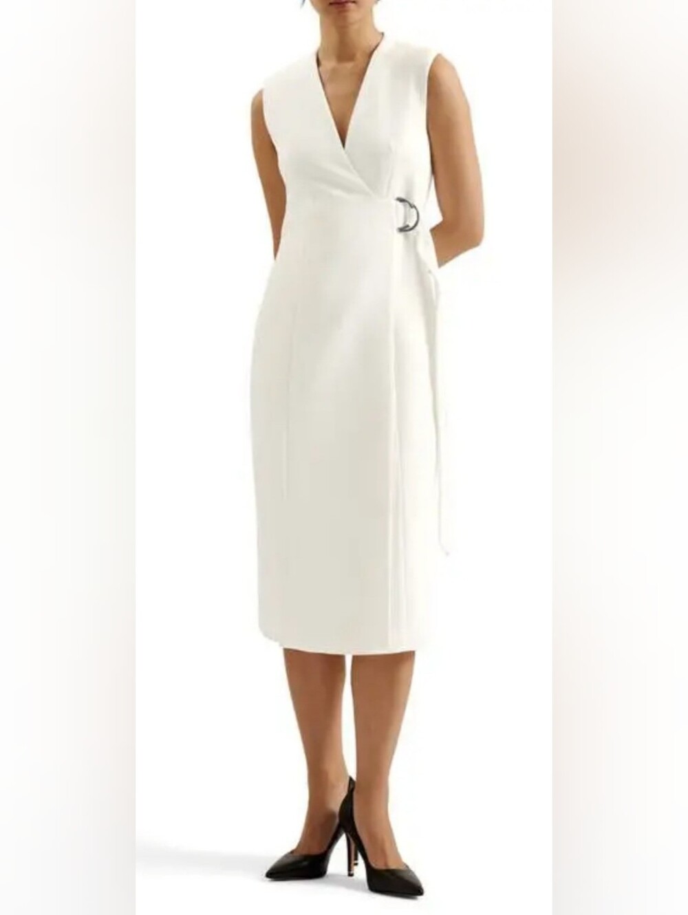 Ted Baker Cream Wrap-Style Midi Dress with Side Buckle